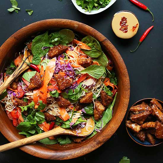 Big bowl of our Blissed Out Thai Salad with tofu