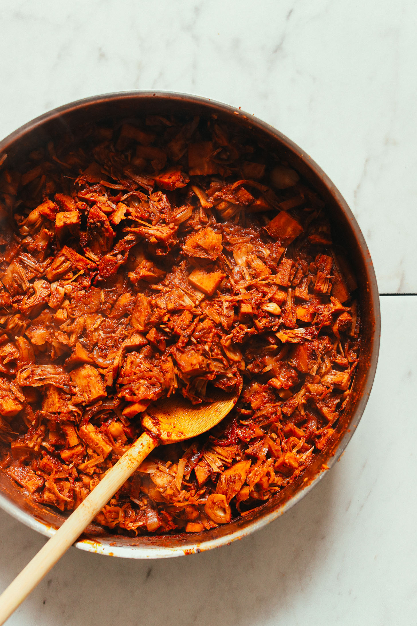 Making vegan Jackfruit Taco "Meat" in a pan