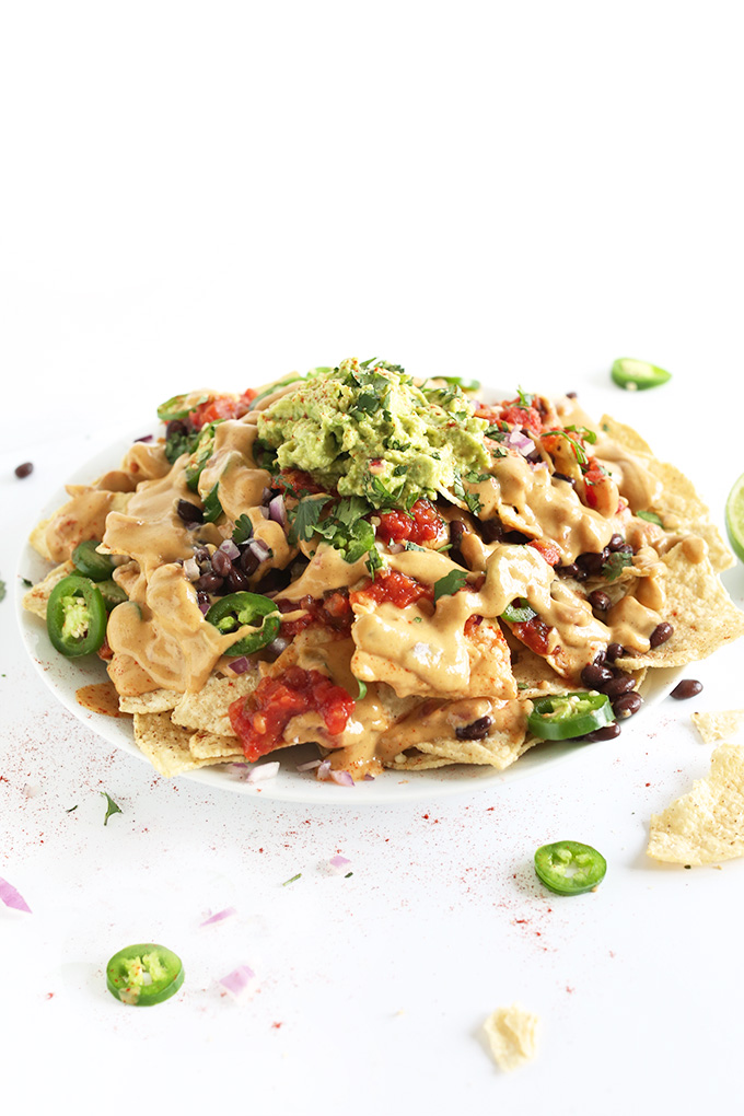 Plate of super easy and delicious Vegan Nachos