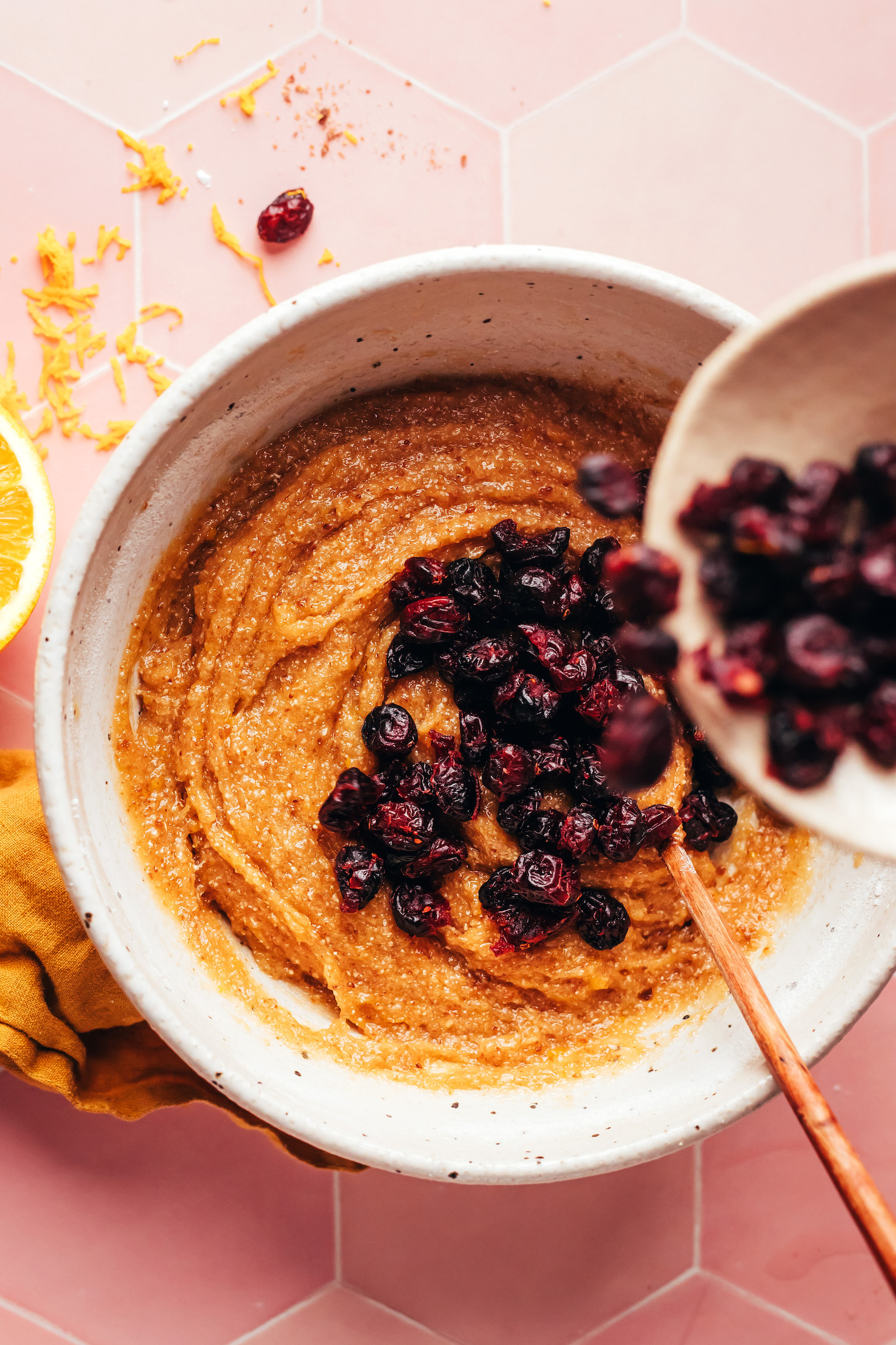 Adding dried cranberries to cookie bar dough